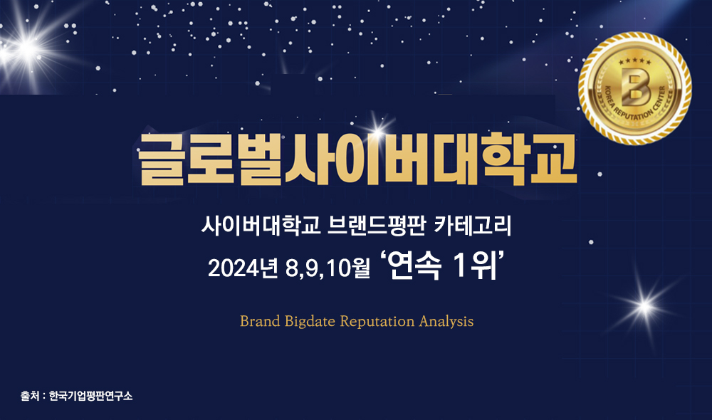 글로벌사이버대학교 사이버대학교 브랜드평판 카테고리 2024년 8,9,10월 연속 1위 Brand Bigdate Reputauion Analysis 출처 한국기업평판연구소